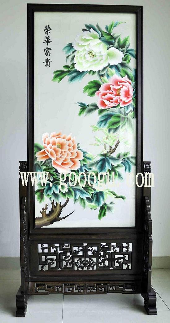 牡丹刺繡雙面繡,榮華富貴雙面繡玄關(guān)屏風(fēng),蘇州手工刺繡繡品