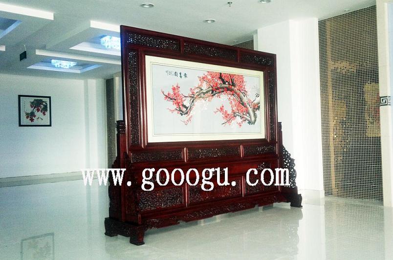 嘉善廣播電視臺(tái)雙面繡屏風(fēng)，報(bào)春圖屏風(fēng)，手工刺繡屏風(fēng)，大廳屏風(fēng)擺件