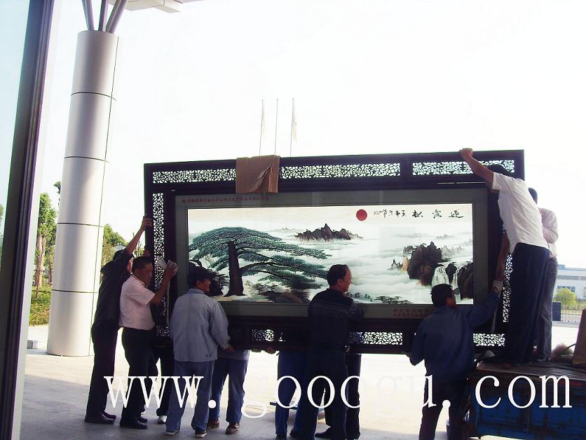 馬鋼山中鋼集團(tuán)蘇繡屏風(fēng)，刺繡屏風(fēng)，迎客松屏風(fēng)