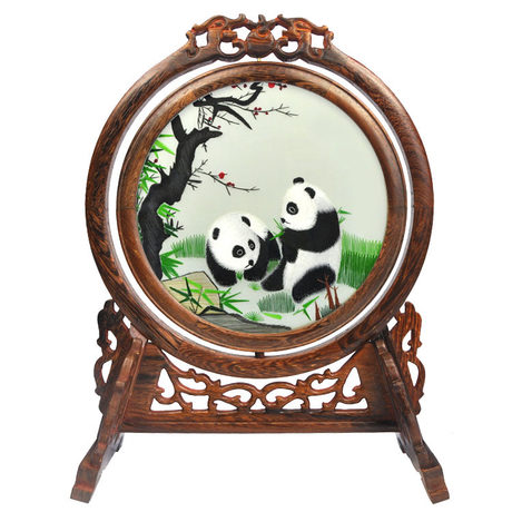 熊貓雙面繡臺屏，蘇繡雙面繡，雙面繡銷量第一臺屏